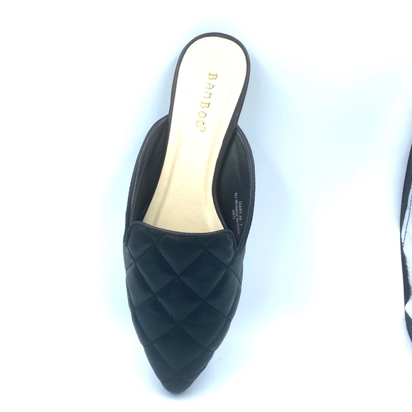 NWT Black Quilted Faux Leather Mules Pointed Toe - Picture 6 of 12